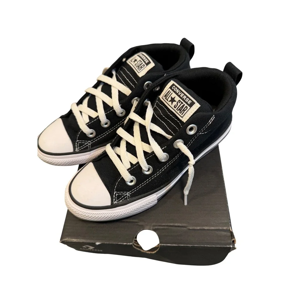 Converse All Star Chuck‎ Taylor Street Mid Black White Youth Sneakers Shoes SZ 2